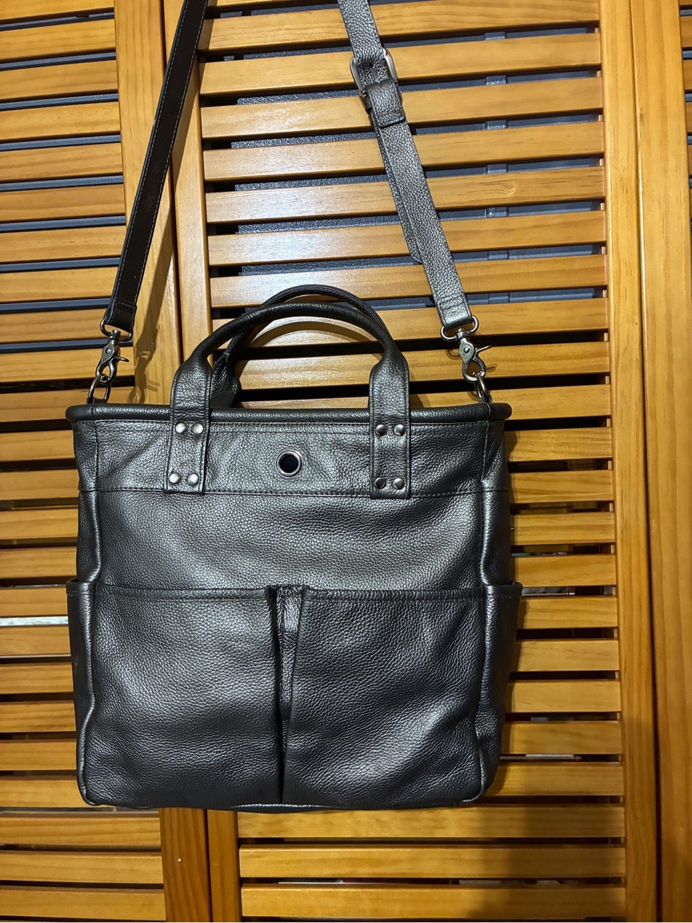 Levenger Black Leather Hobo Tote with Convertible Strap